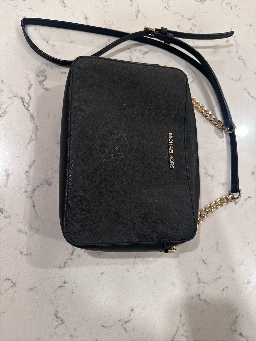 Michael Kors Black Crossbody with Gold Chain Accent